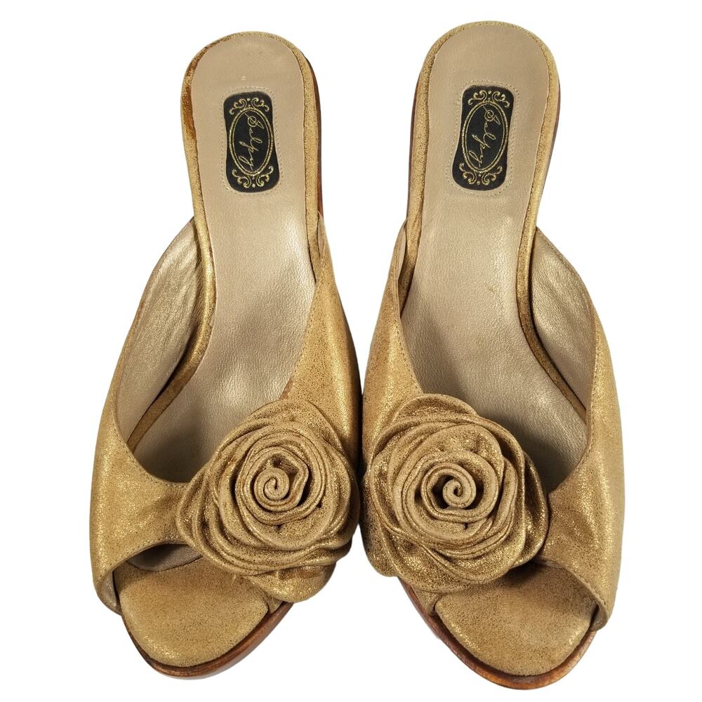 Elegant Gold Mules with Floral Design